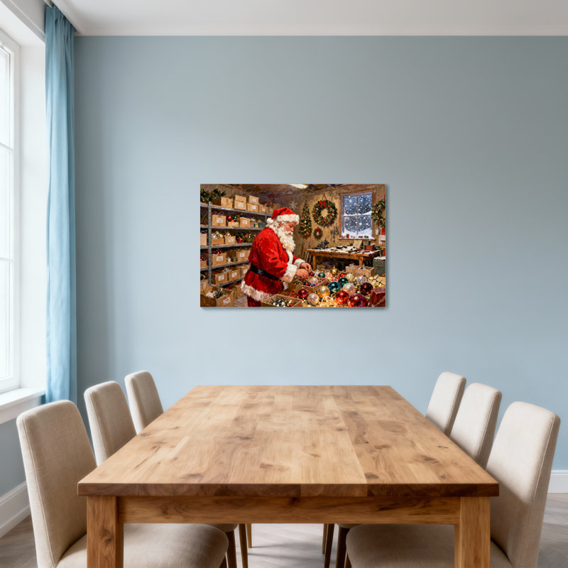 Scène d'atelier de Noël père Noël, H 12 po x l 18 po