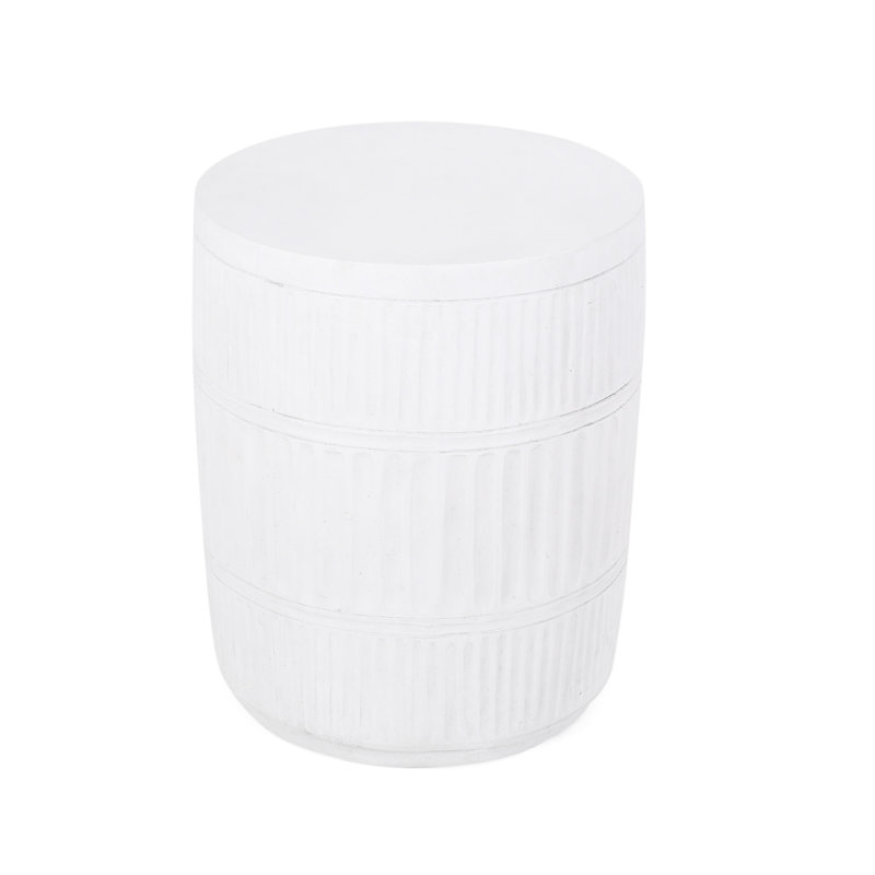 Lightweight Concrete End Table In Fluted Style - 15.06"X15.06"X18.23", Antique White, No Assembly Side Fluted, 15X15x18.5, Assembly, Simple Setup