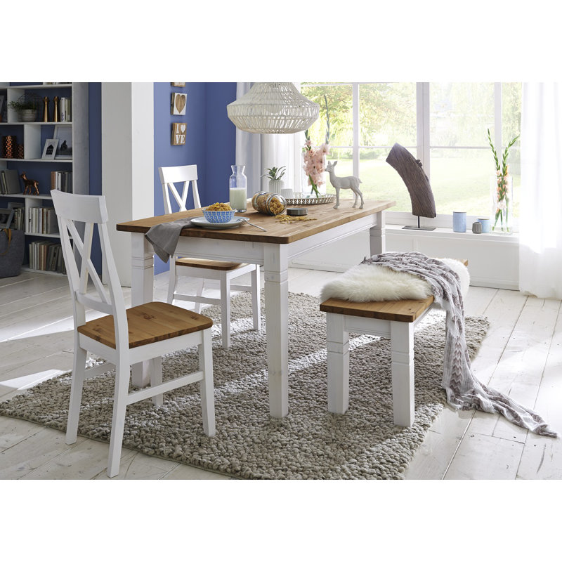 Kelly Pine Solid Wood Dining Table, H78 x L180 x W90cm, Grey/Leach-coloured