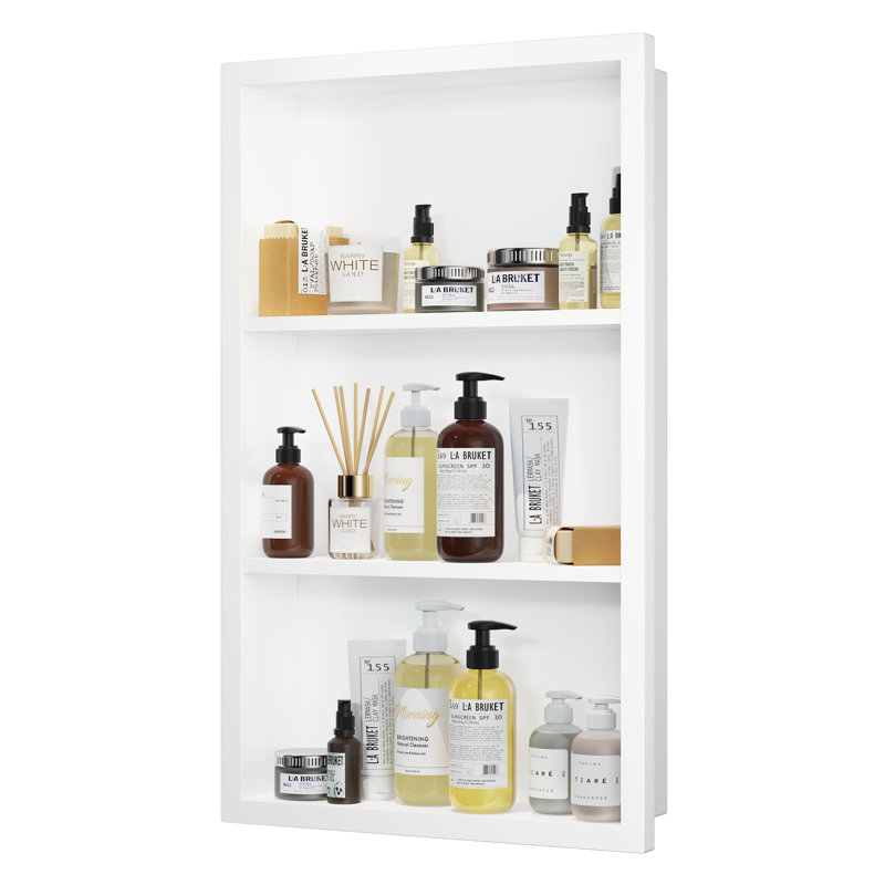 15.3"X 25" Wall Niche Recessed Metal Cabinet With 3 Shelves, White