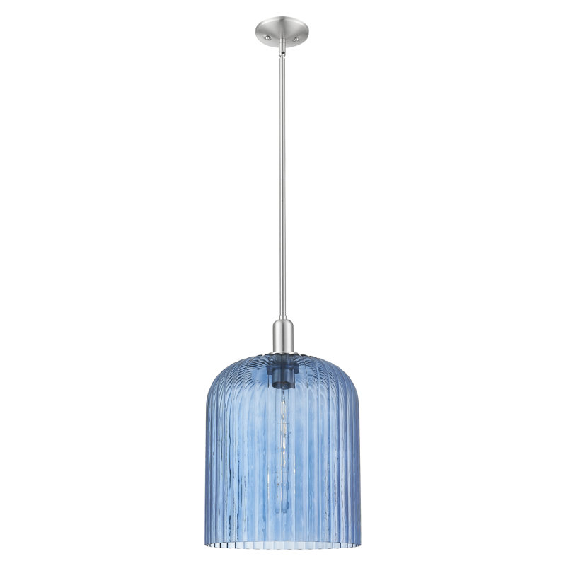 Downtown Urban - Voile de mariée - Mini-luminaire suspendu 1 tige, H 18 po x l 12 po x P 12 po, Bleu, Nickel satiné brossé