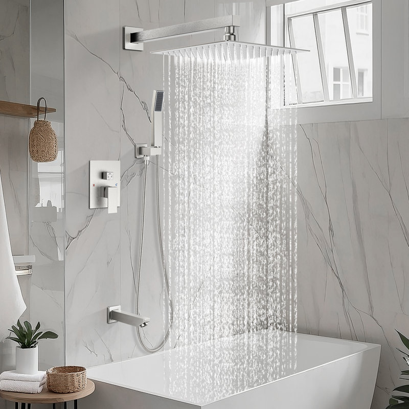 Système de douche complet avec valve brute, Nickel brossé