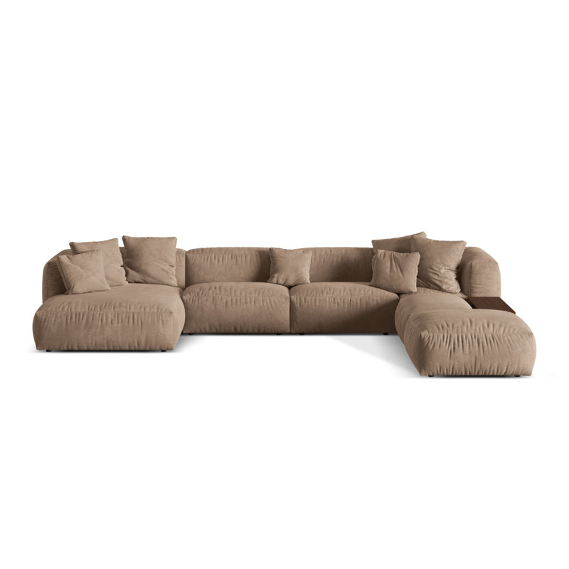 Bedar 5 Seater Velvet Corner Sofa , Dark Beige, Left Hand Facing