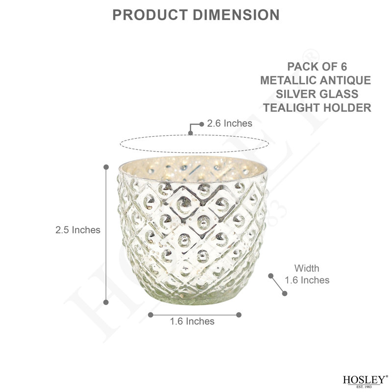 Set of 6 2.4 " Glass Votive, Silver
