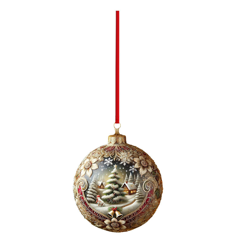 Boule de Noël 2 pièces Pendentif en acrylique plat Décoration d'arbre de Noël Décoration de Noël, H