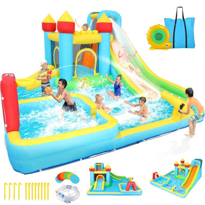 13Ftx12.5FT Inflatable Water Slide Park, Water Bouncer House Fun Jumping Castle With Large Pool