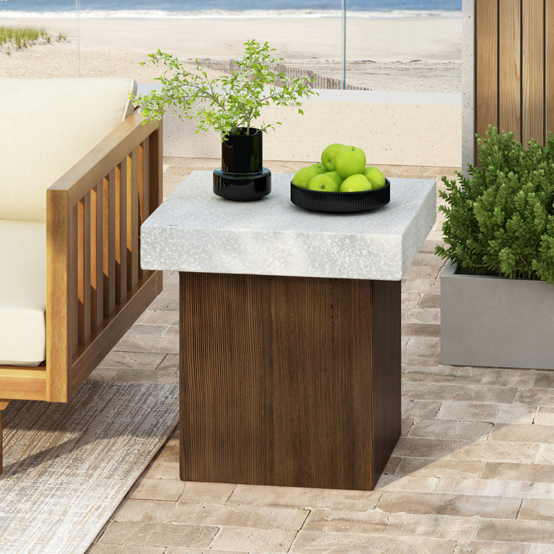Table d'appoint carrée en simili pierre et en bois MGO, durable et polyvalente pour une utilisation intérieure et extérieure