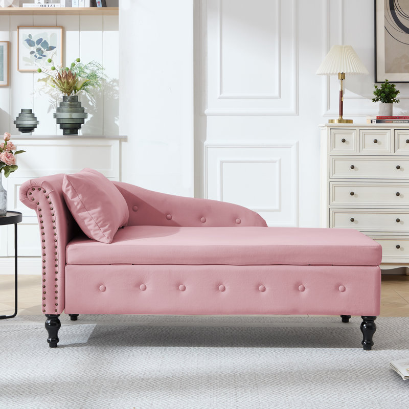 Chaise longue de rangement en velours Eastham, Orienté à droite, Rose