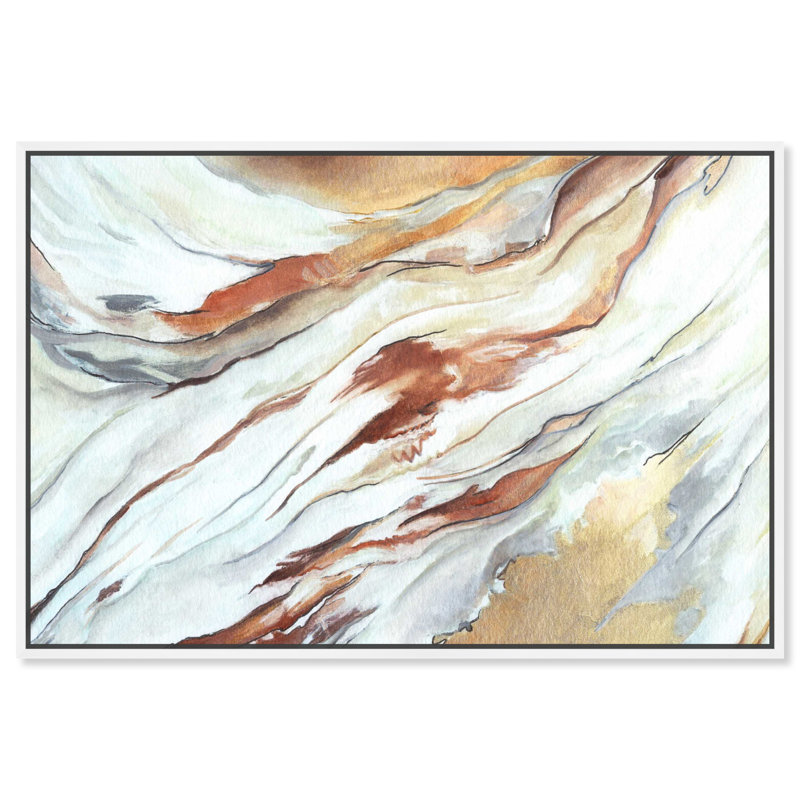 «The Gold Splash Boho», art mural abstrait par Art Remedy, Cadre blanc, H 31 po x l 46 po