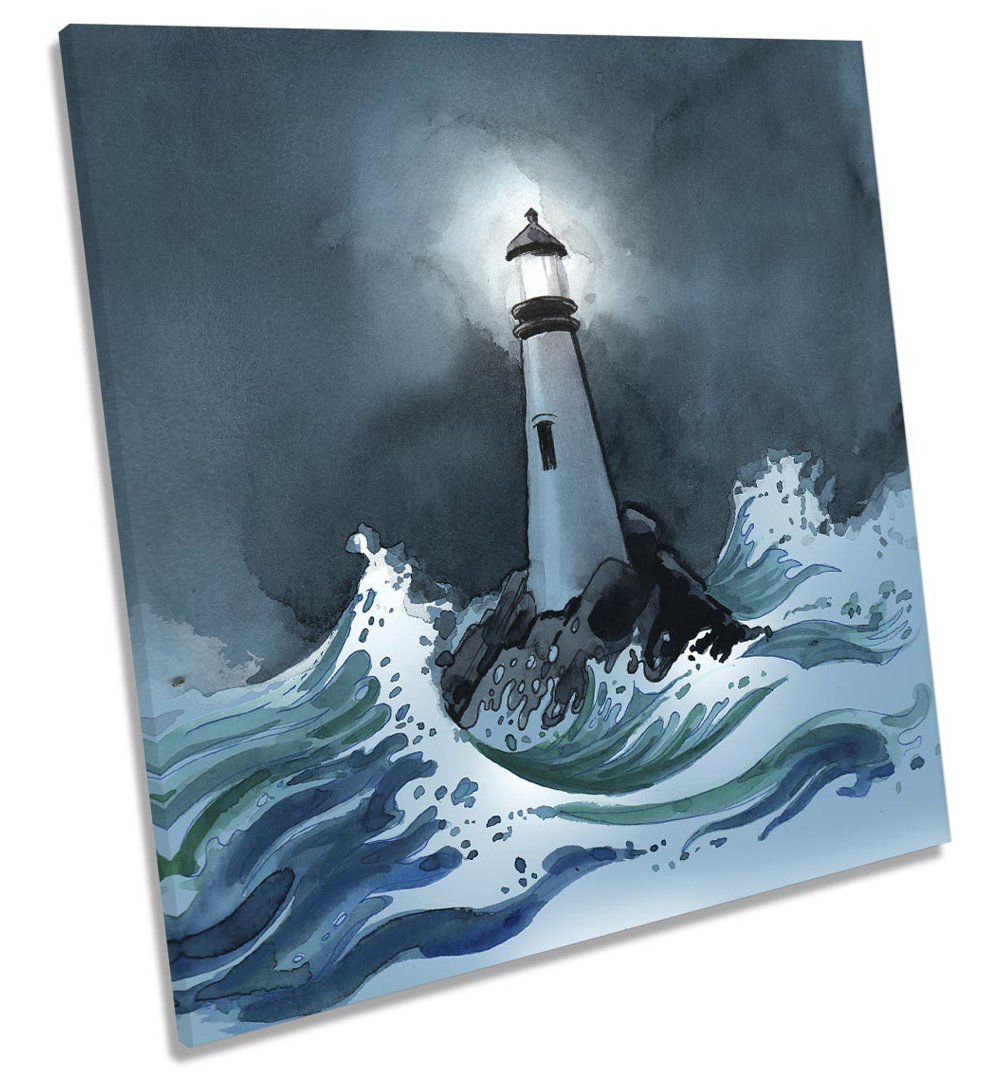 Seascape Lighthouse Stormy - Wrapped Canvas Painting