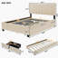 Grand lit plateforme tapissier en velours avec 2 tiroirs et 1 lit gigogne simple TG - beige