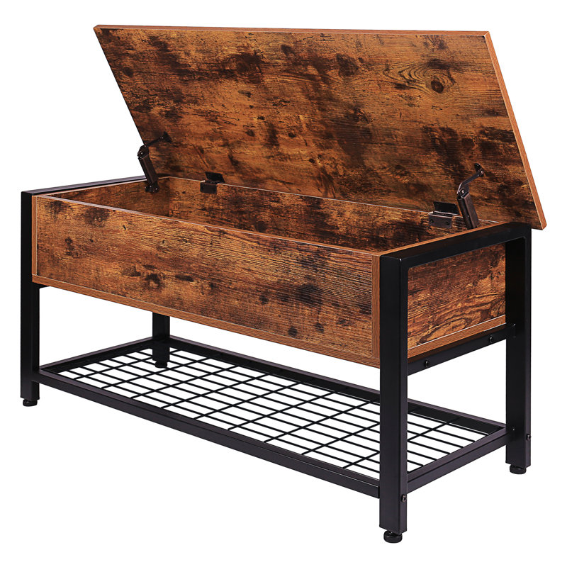 Banc de rangement pour chaussures en bois massif, Brun rétro