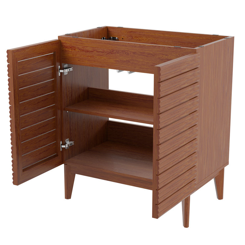 Meuble-lavabo à 2 tablettes à lattes moderne Calandre 30 po Calandre (lavabo non inclus), Noyer