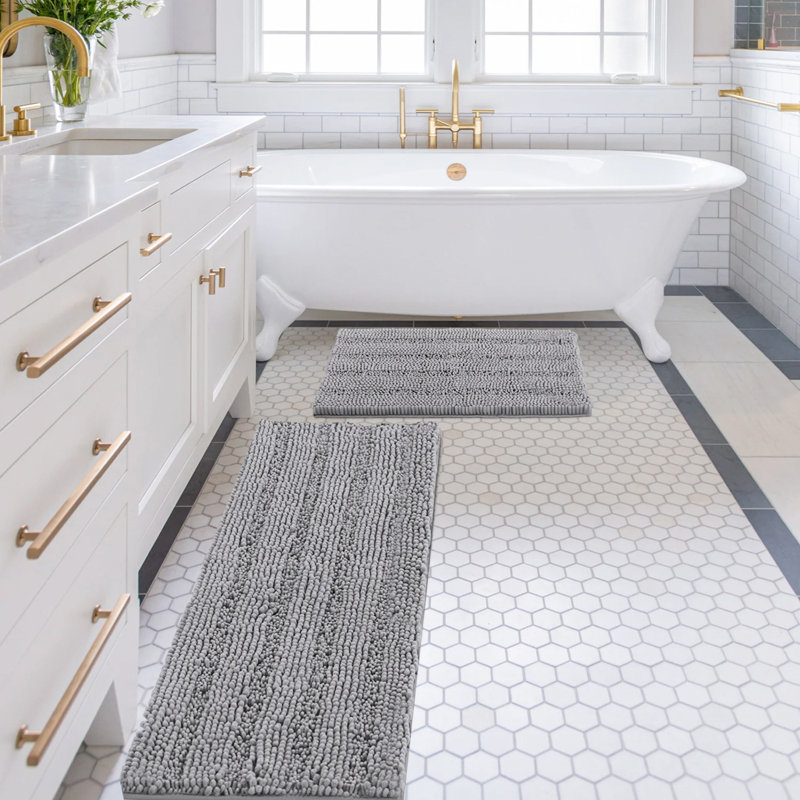 Ruhl Luxury Extra Plush Extra Soft Absorbent Chenille Bath Rugs Rubber Backing Quick Dry Machine Washable Bath Mats 2 Piece 17"x24 & 20"x32" Bath Mat Set