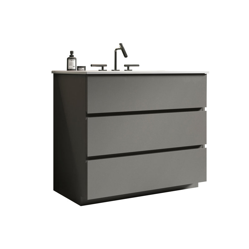 Meuble-lavabo de salle de bain gris 36 po - Fonctionnement en douceur, grand espace de rangement gris autoportant, Gris, 36"