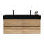 Meuble-lavabo de 48 po avec lavabo noir et tiroirs en chêne brut, fixation murale de style Mid-Century moderne, poignée double dissimulée pour les personnes âgées, finition à l'eau de qualité E0, résistance à l'eau du système