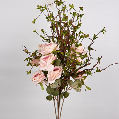 Farmhouse Artificial Peony Floral Arrangements For Vase Filler, Mixed Twig Leaves Stems Bulk Bouquets, Faux Flower For Home Decoration Table Centerpiece