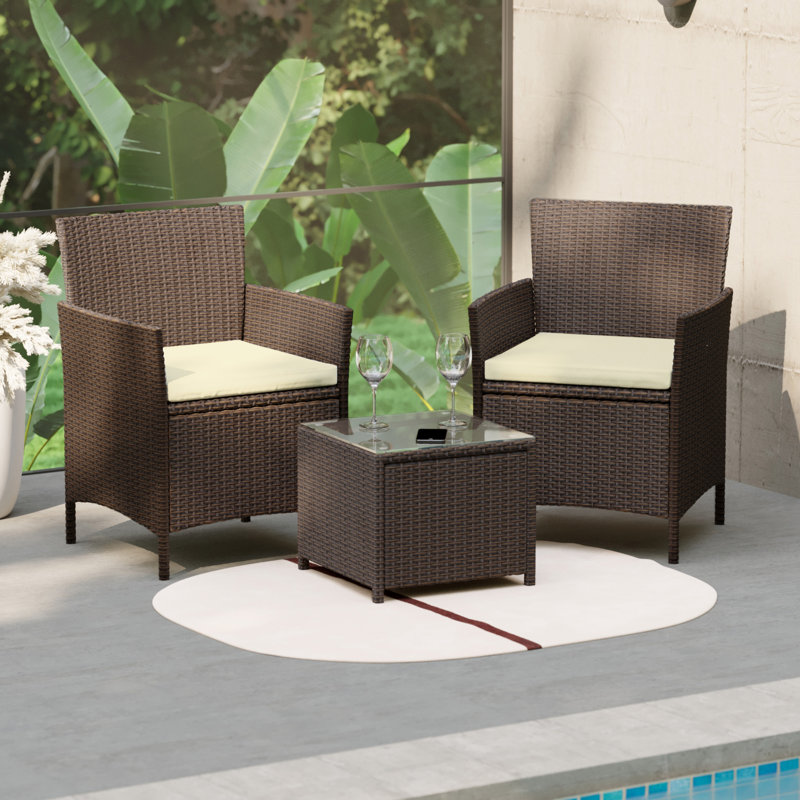 Ferrie Rattan 2 - Person Seating Group with Cushions, Brown