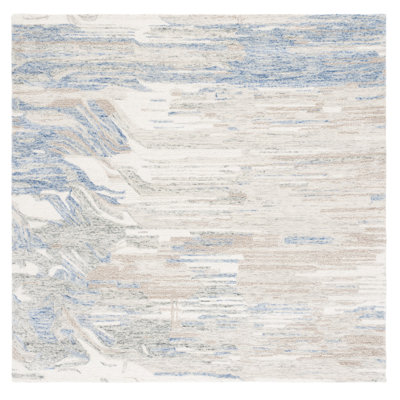 Tapis beige / bleu en laine touffeté à la main à motif abstrait Jaxony
