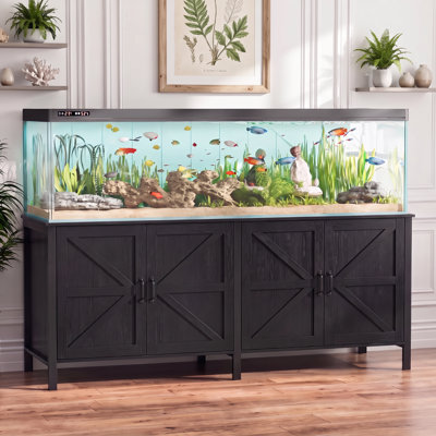 Support d'aquarium de style ferme (180-200 gallons), robuste, avec armoire de rangement et prise électrique, 183 cm (L) x 61 cm (l), capacité de 1000 kg, noir