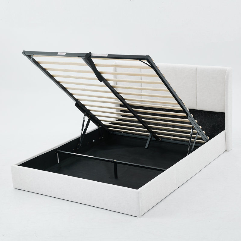 Lit coffre relevable rembourré, blanc, Queen, Grand lit, Blanc