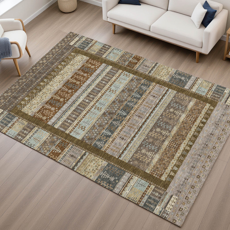 Premium Machine Washable Mayfield AMF2160 Striped Rug, Rectangle 2'6" x 3'10", Brown