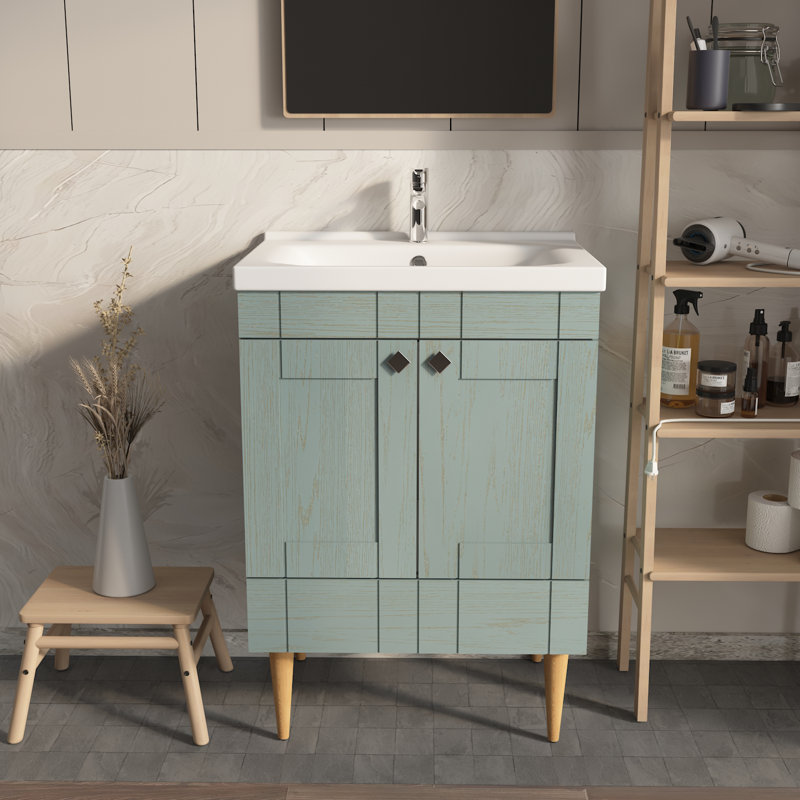 Meuble-lavabo avec lavabo en céramique Sara, Vert mer, 25"