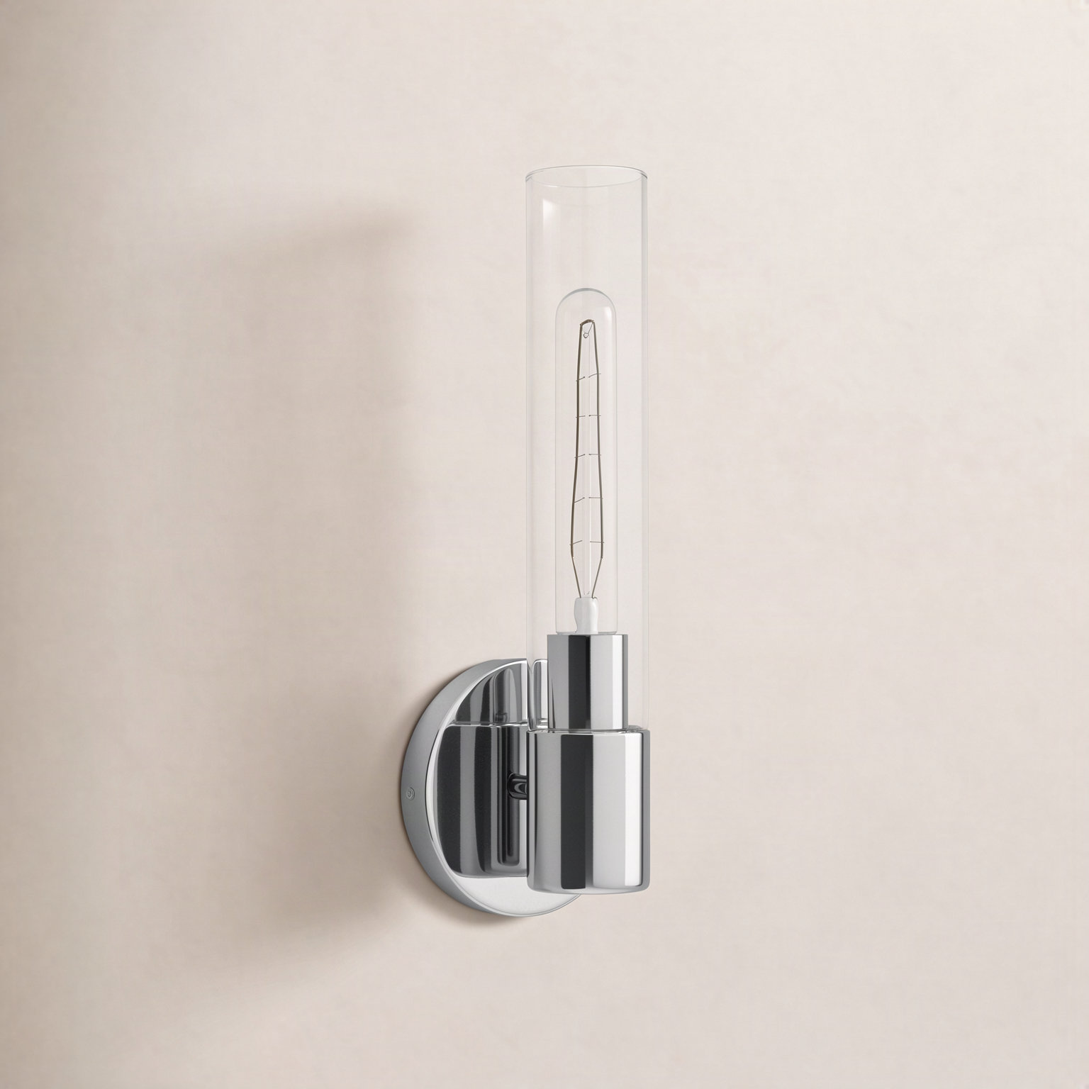 Single Transparent Dimmable Bath Sconce, Silver