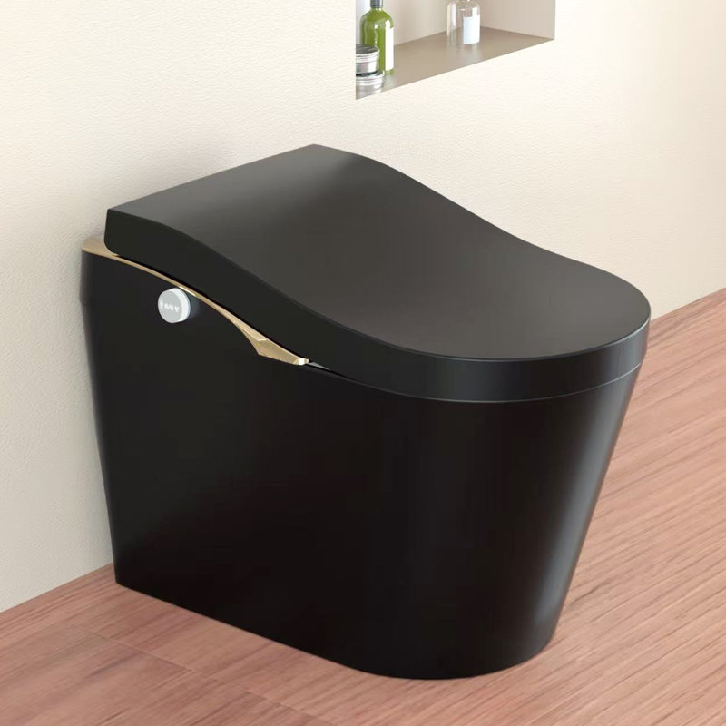 Smart Bidet Toilet With Auto Flush, Open/Close, Heated Seat, Warm Water Wash, Foam - Black, Contemporary Design, Porcelain Main Part, Comfort Height 17.5 Inches, Siphonic Jet Wash Flushing