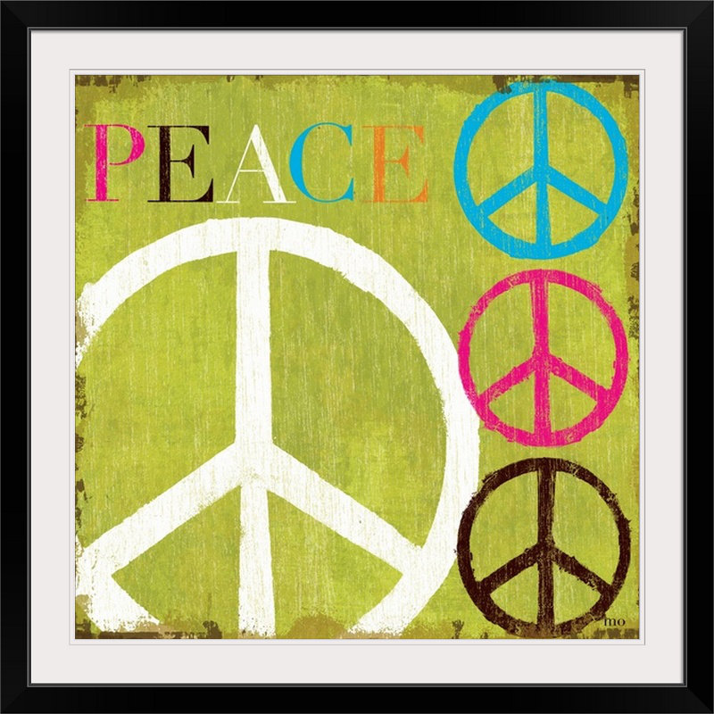 «Peace» par William, art textuel, H 38 po x l 38 po x P 1 po, Cadre noir
