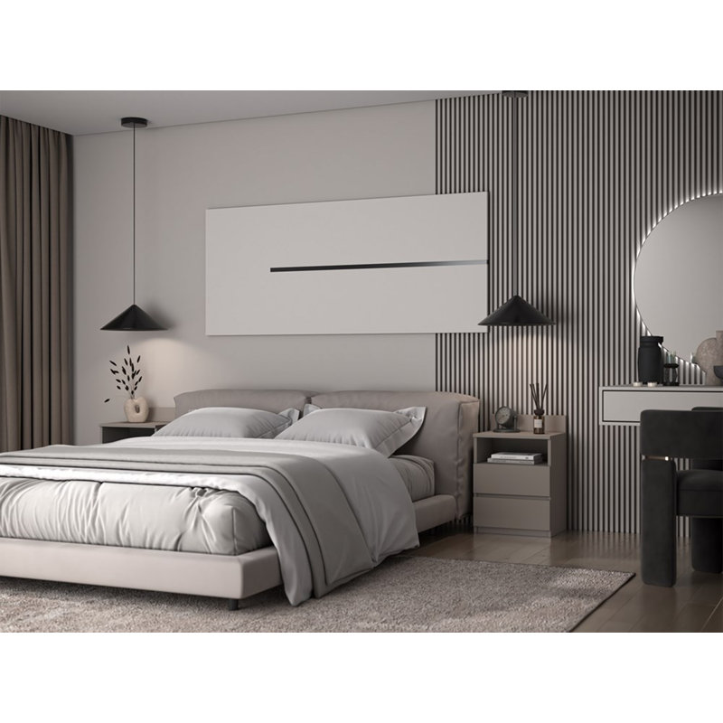 Taahir 2-Drawer Bedside Table with Open Shelf 40 cm Grey