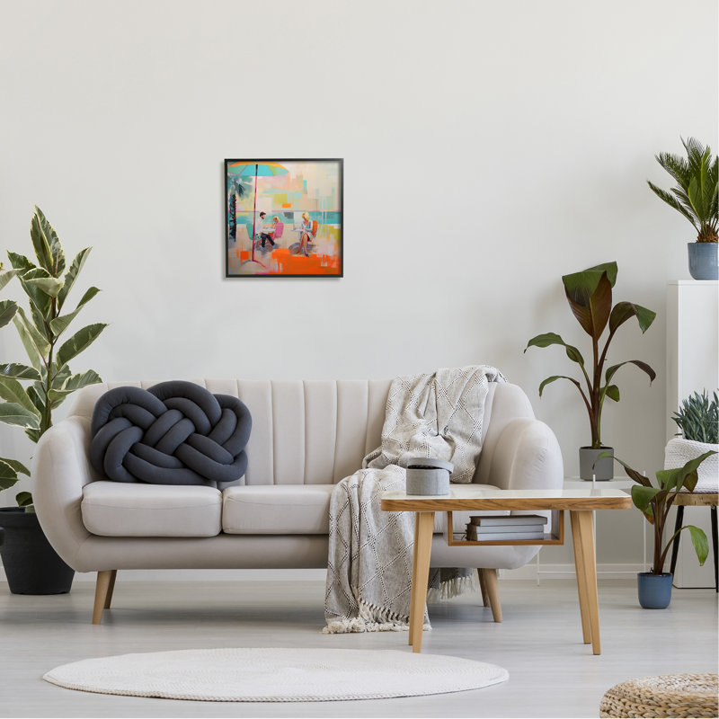 Abstrait été tropical encadré sur bois, Giclée encadrée noir minuit, H 17 po x l 17 po x P 1,5 po