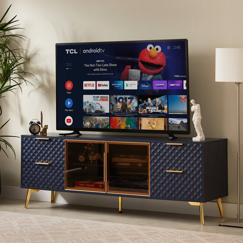Meuble télé 4 tiroirs avec pieds réglables en métal de style géométrique Deluxe