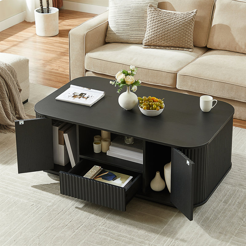 Table basse ovale de luxe moderne 46,5 po avec tiroirs et compartiments de rangement (table incluse seulement), Noir