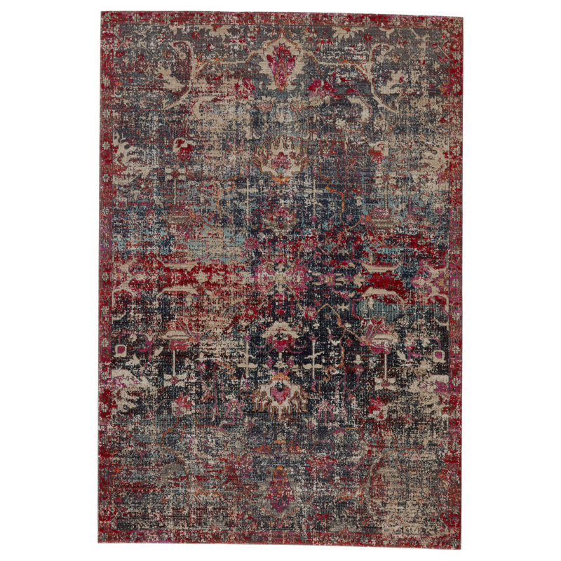 Tapis bleu foncé / rouge oriental / intérieur Jaipur Living Fayette (5 pi 3 po x 7 pi 6 po), Rectangle 5 pi 3 po x 7 pi 6 po