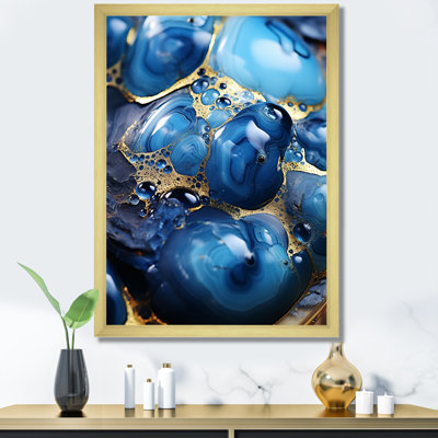 Or et saphir bleu marbré mosaïque I - impression d'art abstrait mural