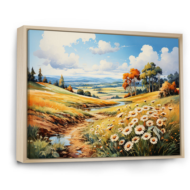 «Meadow Sunflower Symphony» sur toile, H 16 po x l 32 po x P 1 po, Cadre naturel flottant