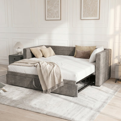 Formora Modern Chenille Extendable Daybed with Trundle