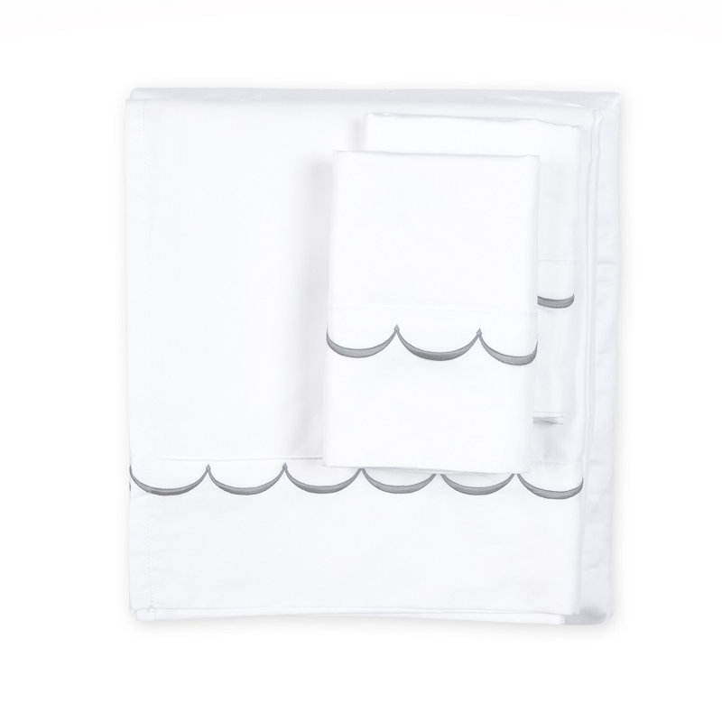 Ensemble de draps 100% coton 600 fils Camillo Scallop, Ensemble de draps pour lit simple avec un drap-hou, gris