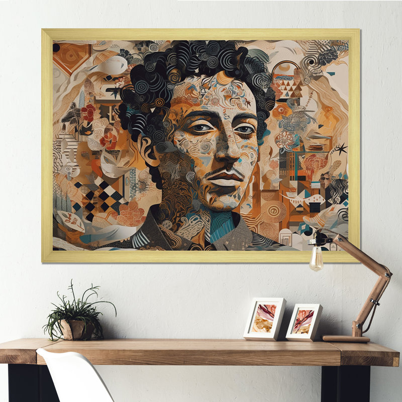 Illustration masculine sur toile, H 12 po x l 20 po x P 1 po, Cadre doré à coins fermés