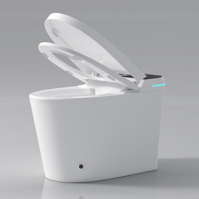 Bidet de toilette moderne blanc intelligent - ouverture / fermeture automatique, capteur de pied, chauffage du siège, avancée avec couvercle d'ouverture / fermeture, diverses options de lavage,