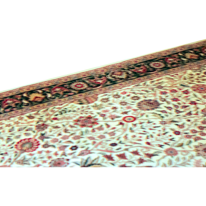 Tapis ivoire et vert noué à la main de haute qualité