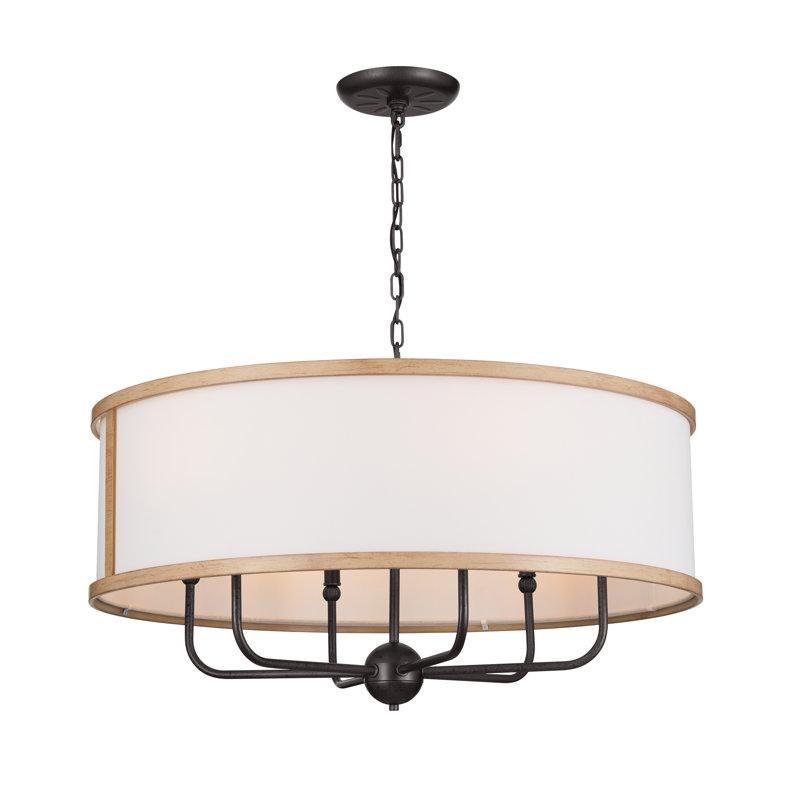 6 - Light Dimmable Drum Chandelier, Anvil Iron