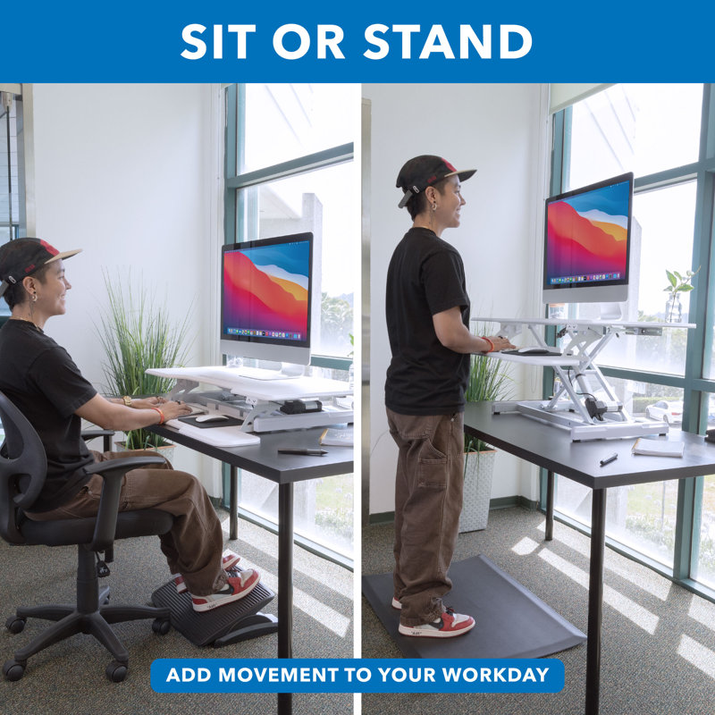 White Electric Adjustable Standing Desk Converter with Keyboard Tray