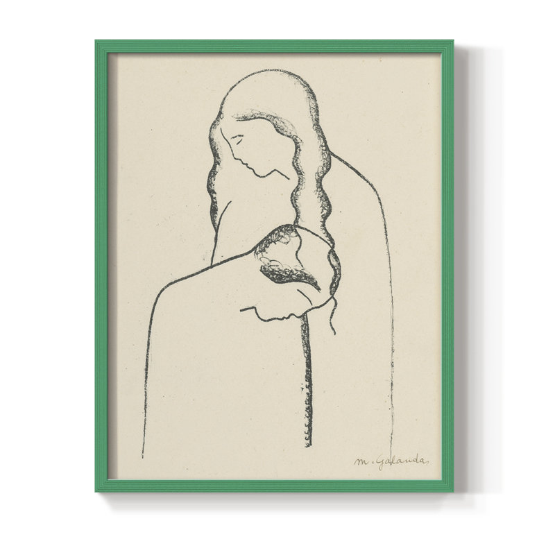 Croquis rétro, impression encadrée XLIV - bois massif, H 11 po x l 9 po, Vert