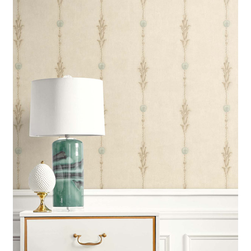 One Allium Way® Designs - Papier peint rayé beige et écume de mer Vena