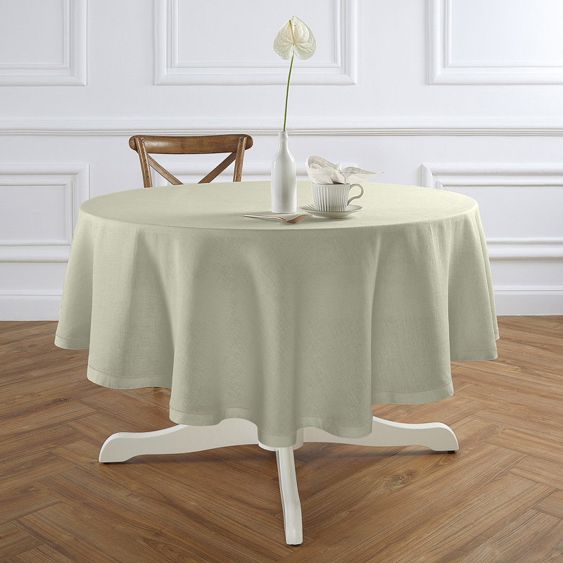 Sonoma Hemstitch - 100% Pure Linen Round Tablecloth (Prewashed), 70" Round, Sage