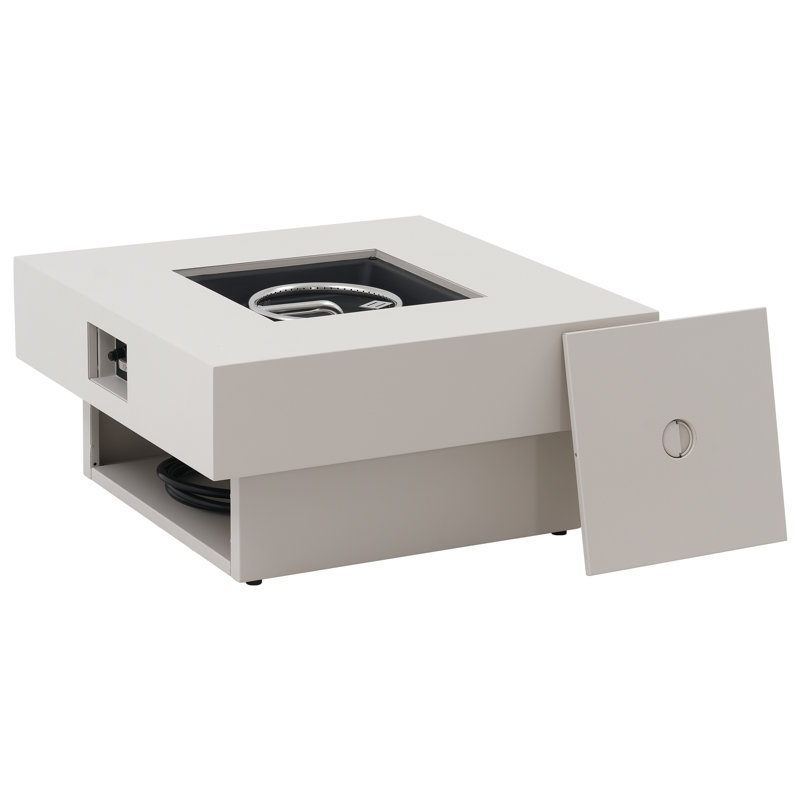 Outdoor Square Steel Fire Pit Table, Beige