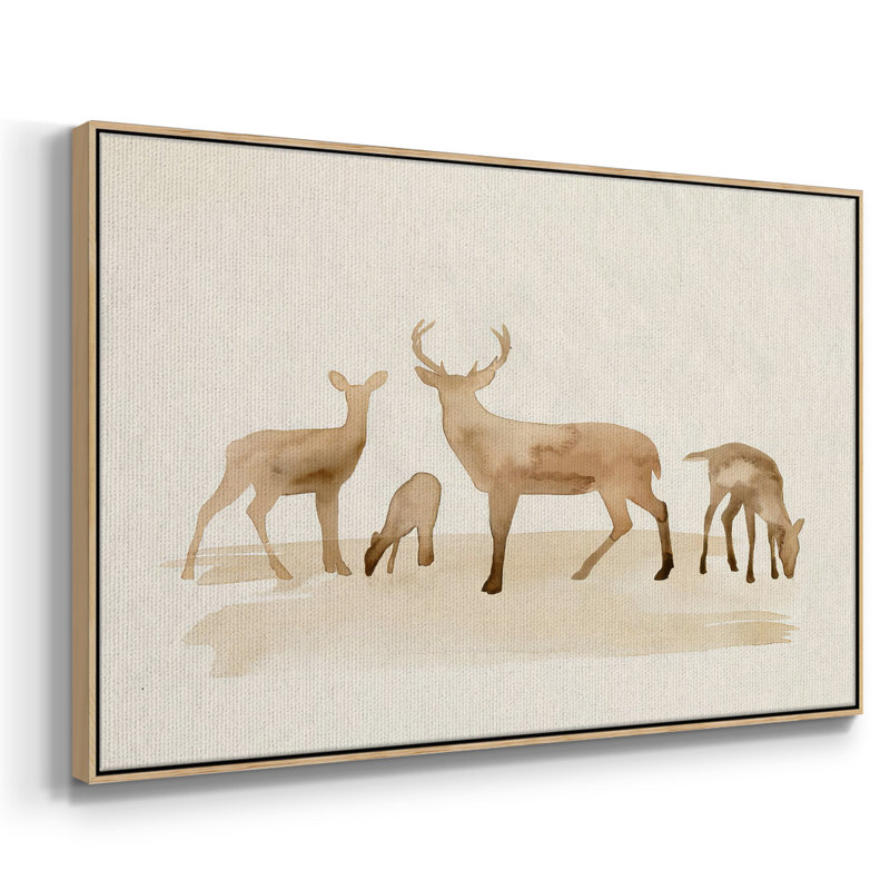 Whitetail Herd I, peinture sur toile encadrée, H 27 po x l 41 po x P 2 po, Cadre en bois naturel