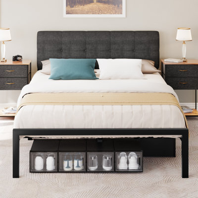 Upholstered Storage Platform Bed with Adjustable Headboard